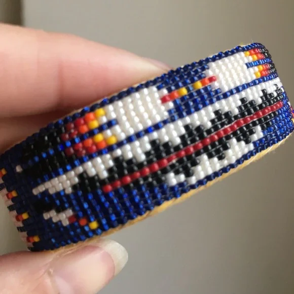 Native American Artist Beaded Bracelet BLUE Print - Picture 3 of 8